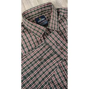 Stafford 15-15 1/2 32-33 Plaid Dress‎ Shirt Long Sleeve Button Up Green Red Mens